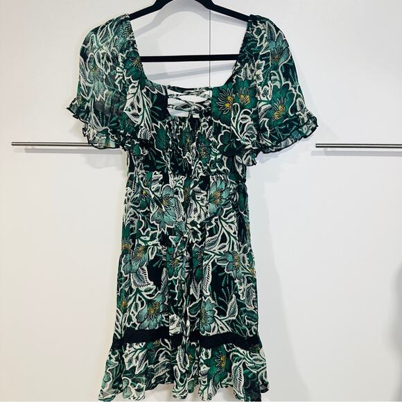 Band Of The Free XS Black Emerald Maisie Emerald Floral Mini Dress Boho Gypsy - Picture 5 of 13